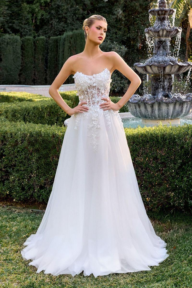 sheer flower wedding dress Deep V Neck Big Flower Applique Wedding Dresses Ivory Organza Grace Wedding Gowns AWD1609
