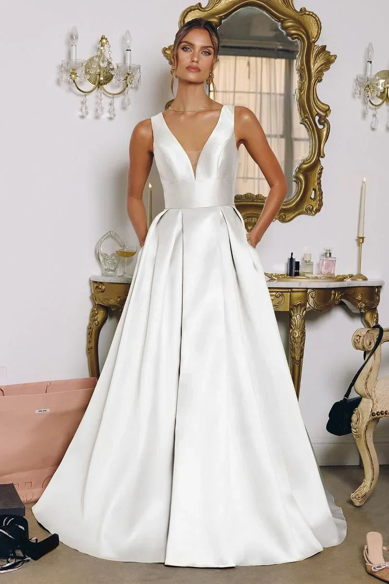 Ladivine Mikado Fabric Wedding Dress with Pockets - T814W La Calle De Las Novias Ladivine Mikado Fabric Wedding Dress with Pockets - T814W La Calle De Las Novias