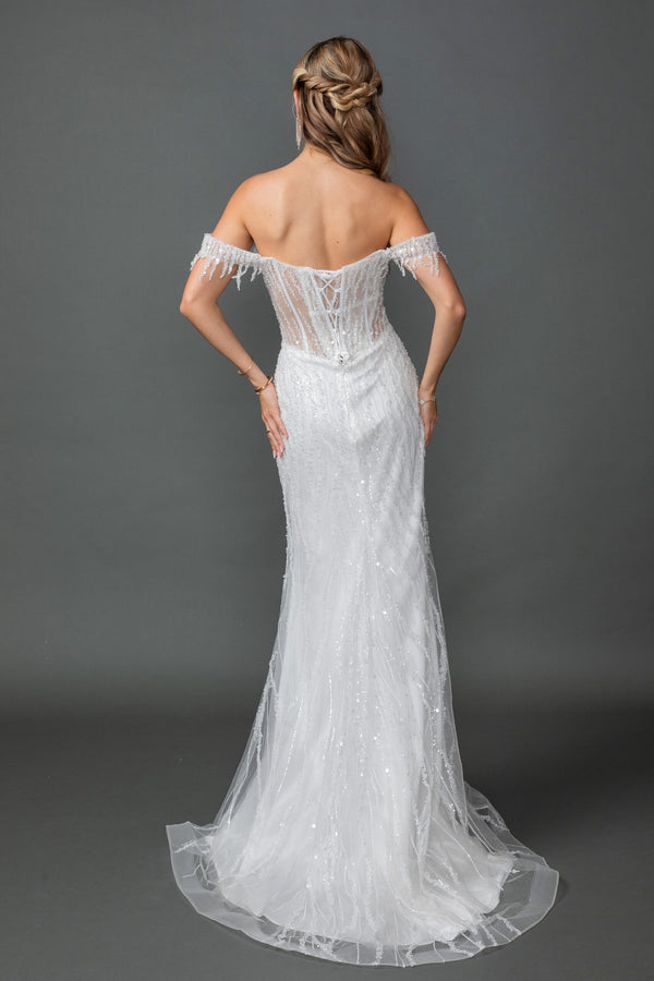 Vestido de Novia Corte Sirena con Hombros Descubiertos & Pedrería - Dancing Queen (Estilo 0283)