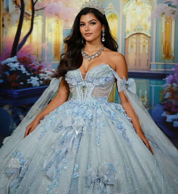 Vestido de Quinceañera Princesa by Ariana Vara con Mariposas y Flores 3D - PR30225