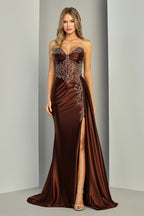 Vestido de Fiesta Satinado con Abertura - Adora 3373