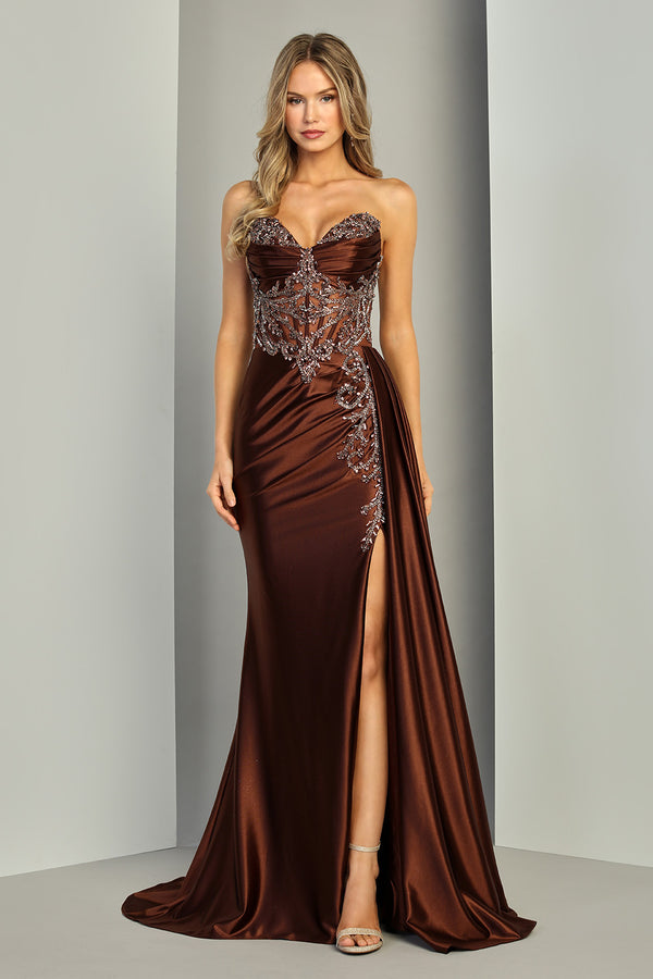 Vestido de Fiesta Satinado con Abertura - Adora 3373