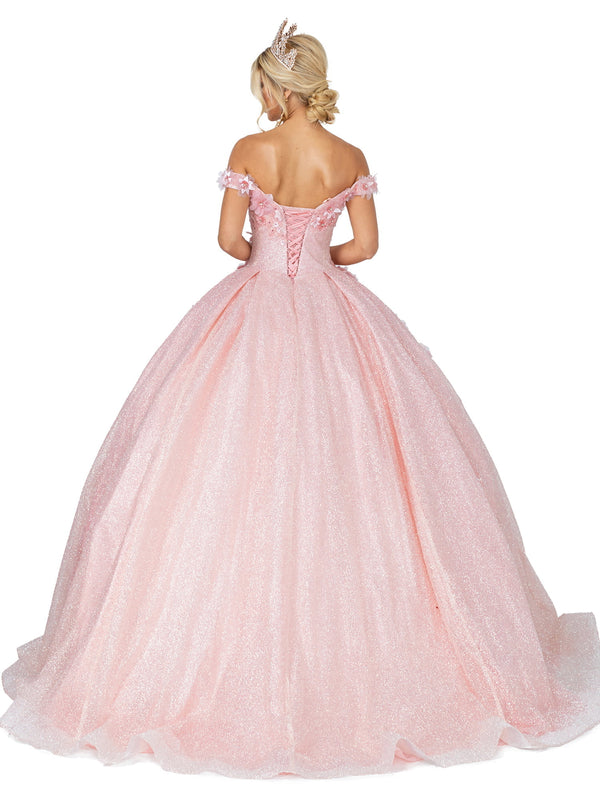 Vestido de Quinceañera Corte Princesa con Encaje y Hombros Descubiertos | Dancing Queen 1527