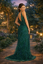 Vestido de fiesta largo con glitter y abertura - Elizabeth K GL3042