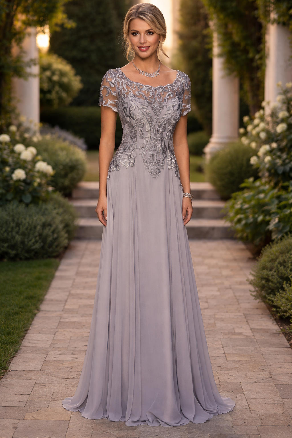 Short-Sleeve Evening Dress - DeKlaire Bridal K301