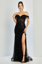 Vestido de Gala Largo con Lentejuelas, Pedrería y Abertura - Diseño 3238