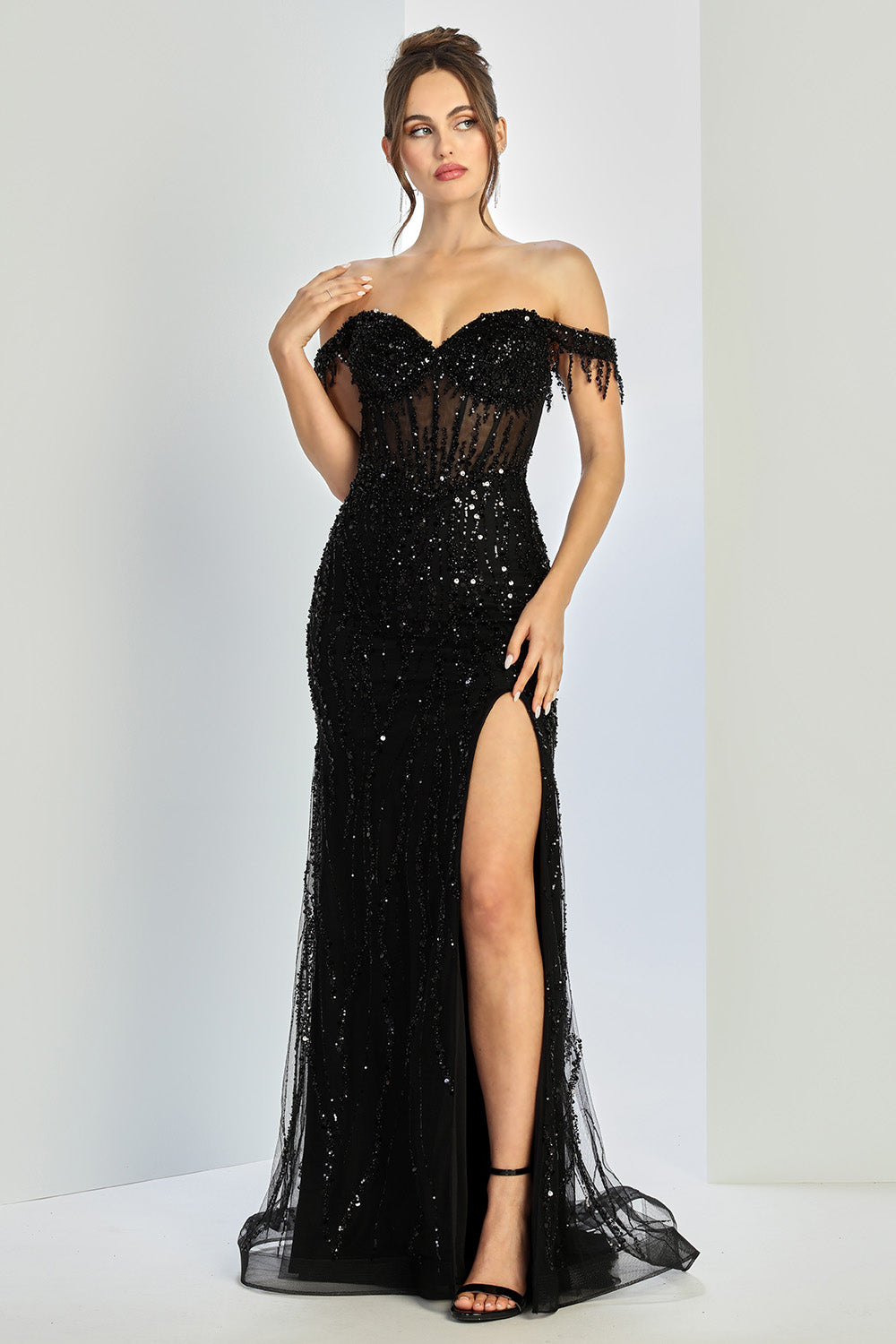 Vestido de Gala Largo con Lentejuelas, Pedrería y Abertura - Diseño 3238