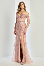 Vestido de Gala Largo con Lentejuelas, Pedrería y Abertura - Diseño 3238