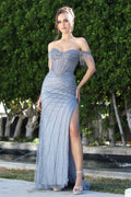 Vestido de Fiesta con Corsé, Pedrería y Flecos - Adora 3270