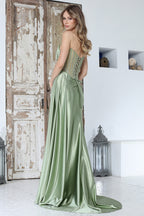 Vestido de Fiesta Satinado con Abertura - Adora 3373