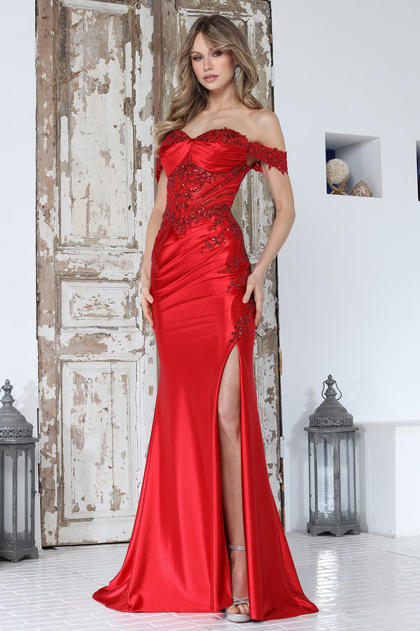 Vestido de Fiesta Satinado con Abertura - Adora 3376