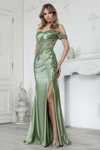 Vestido de Fiesta Satinado con Abertura - Adora 3376