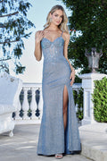 Vestido Brillante con Corsé Ilusión y Abertura Alta - Adora (3388)
