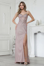 Vestido Brillante con Corsé Ilusión y Abertura Alta - Adora (3388)