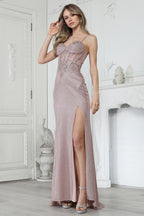 Vestido Brillante con Corsé Ilusión y Abertura Alta - Adora (3388)