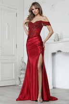 Vestido de Fiesta Largo con Corset de Pedrería y Abertura - Adora 3391