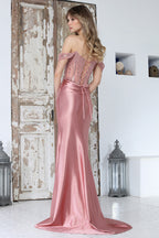 Vestido de Fiesta Largo con Corset de Pedrería y Abertura - Adora 3391