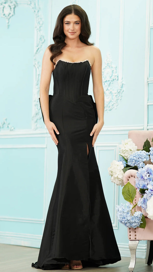Vestido de Fiesta Escote de Perlas y Moño En La Espalda - COLOR's 4195