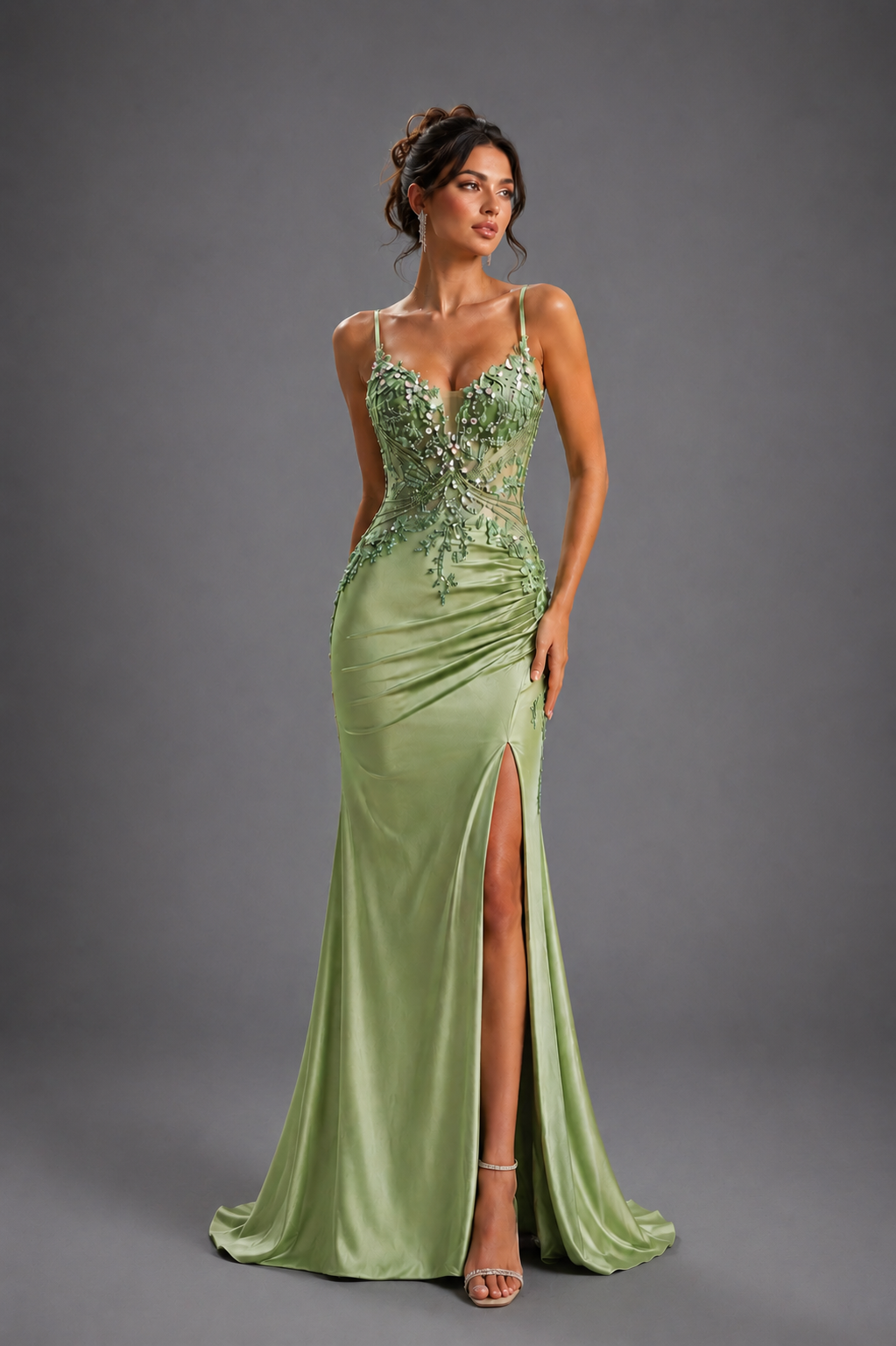 Elegante Vestido de Satén con Corsé Ilusión y Flores - Dancing Queen (4614)
