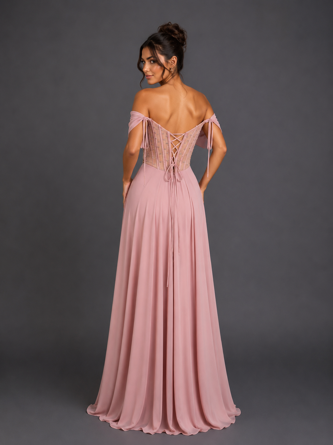 Vestido de Gala con Corsé de Pedrería y Hombros Descubiertos - Dancing Queen (4615)