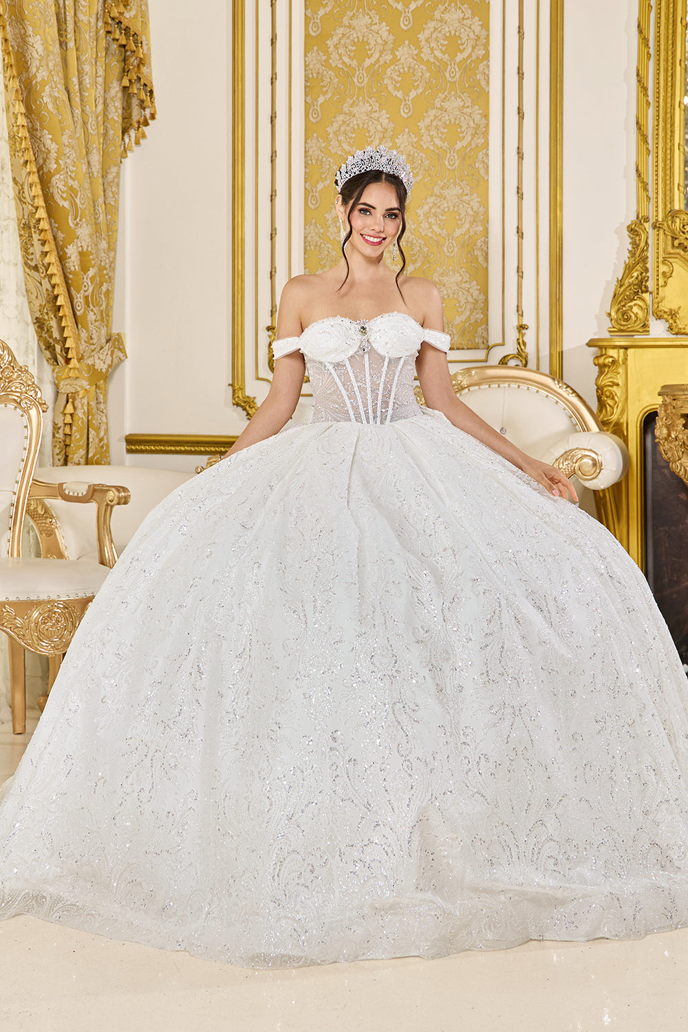 Vestido de Novia Corte Princesa de Tul Brillante con Corsé de Pedrería - Dancing Queen (5043)