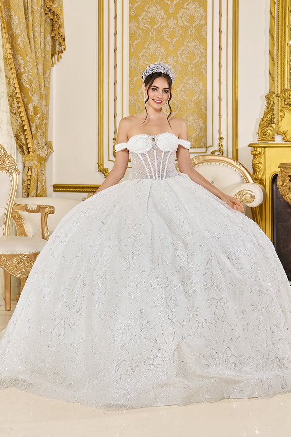 Vestido de Novia Corte Princesa de Tul Brillante con Corsé de Pedrería - Dancing Queen (5043)