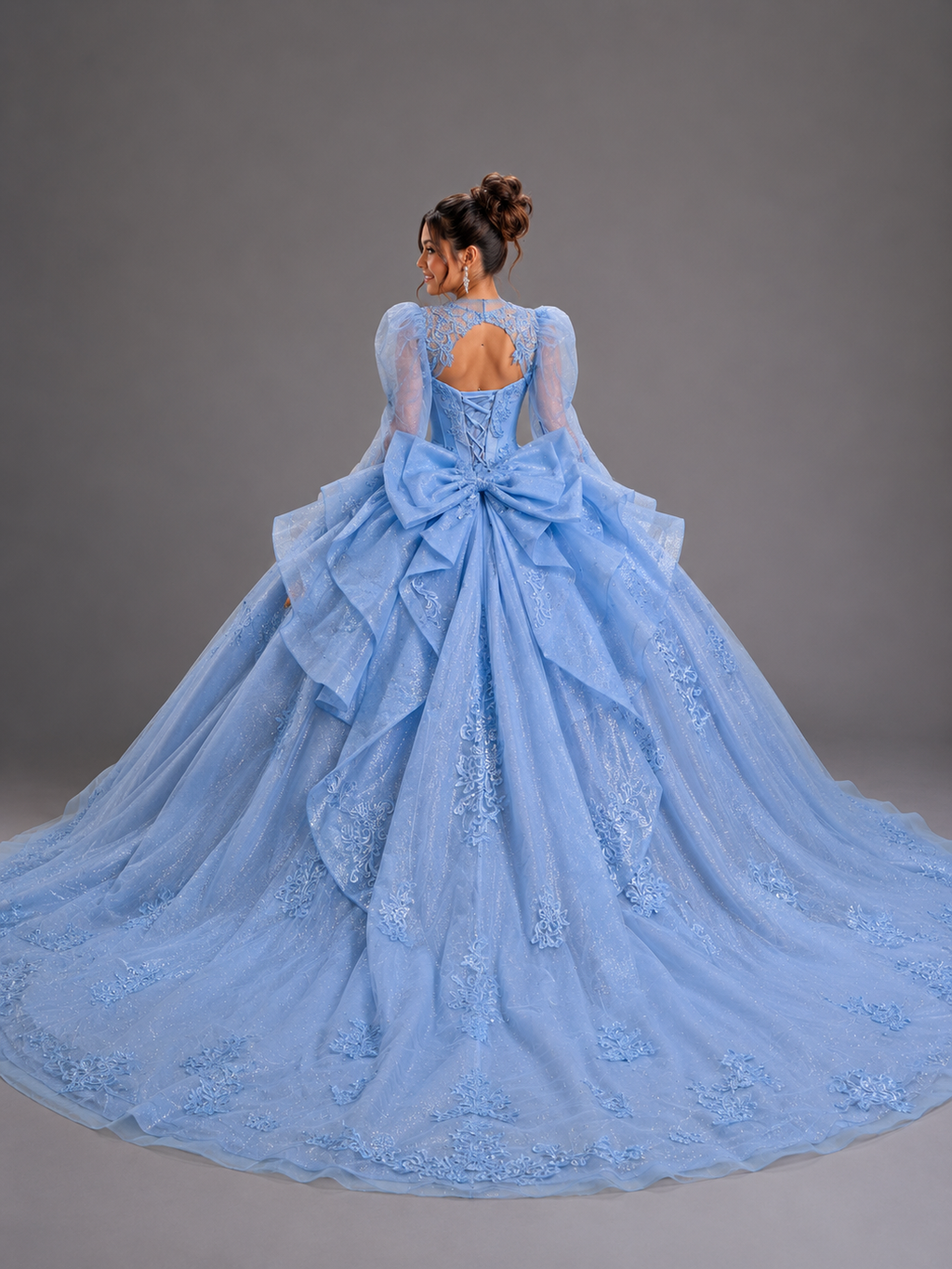 Vestido de Quinceañera con Mangas Abullonadas  y Cuello Alto - Dancing Queen 5167