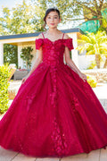 Vestido de Niña y Mini Quinceañera con Flores 3D y Hombros Descubiertos - Cinderella Couture 8045