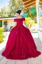 Vestido de Niña y Mini Quinceañera con Flores 3D y Hombros Descubiertos - Cinderella Couture 8045