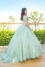 Vestido de Niña y Mini Quinceañera con Flores 3D y Hombros Descubiertos - Cinderella Couture 8045