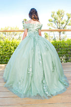 Vestido de Niña y Mini Quinceañera con Flores 3D y Hombros Descubiertos - Cinderella Couture 8045