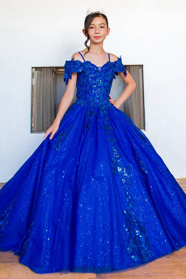 Vestido de Niña y Mini Quinceañera con Flores 3D y Hombros Descubiertos - Cinderella Couture 8045