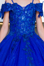 Vestido de Niña y Mini Quinceañera con Flores 3D y Hombros Descubiertos - Cinderella Couture 8045