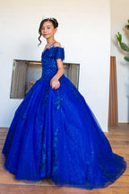 Vestido de Niña y Mini Quinceañera con Flores 3D y Hombros Descubiertos - Cinderella Couture 8045