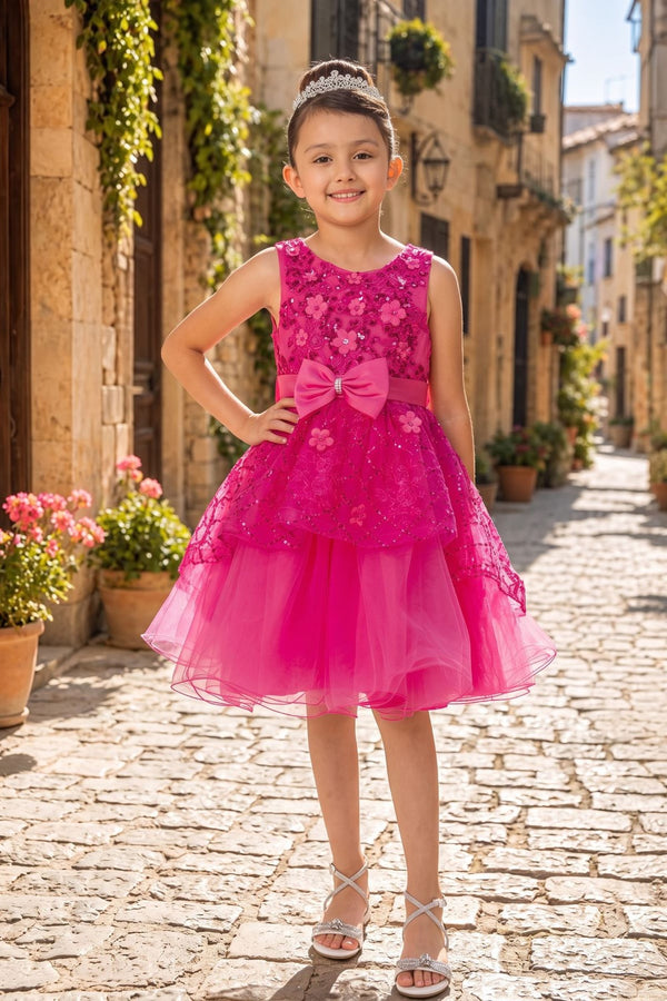 Vestido de Niña con Encaje, Tul y Moño Satinado - Cinderella Couture 9131