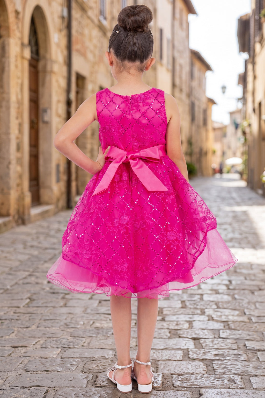 Vestido de Niña con Encaje, Tul y Moño Satinado - Cinderella Couture 9131