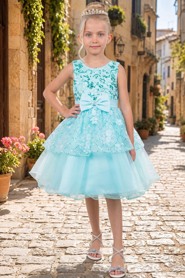 Vestido de Niña con Encaje, Tul y Moño Satinado - Cinderella Couture 9131