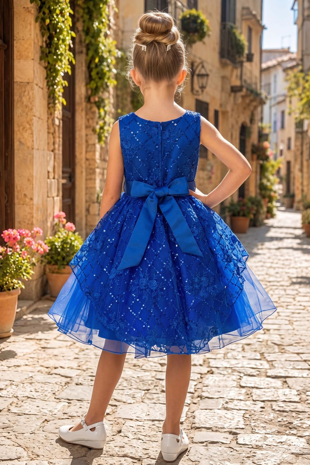 Vestido de Niña con Encaje, Tul y Moño Satinado - Cinderella Couture 9131