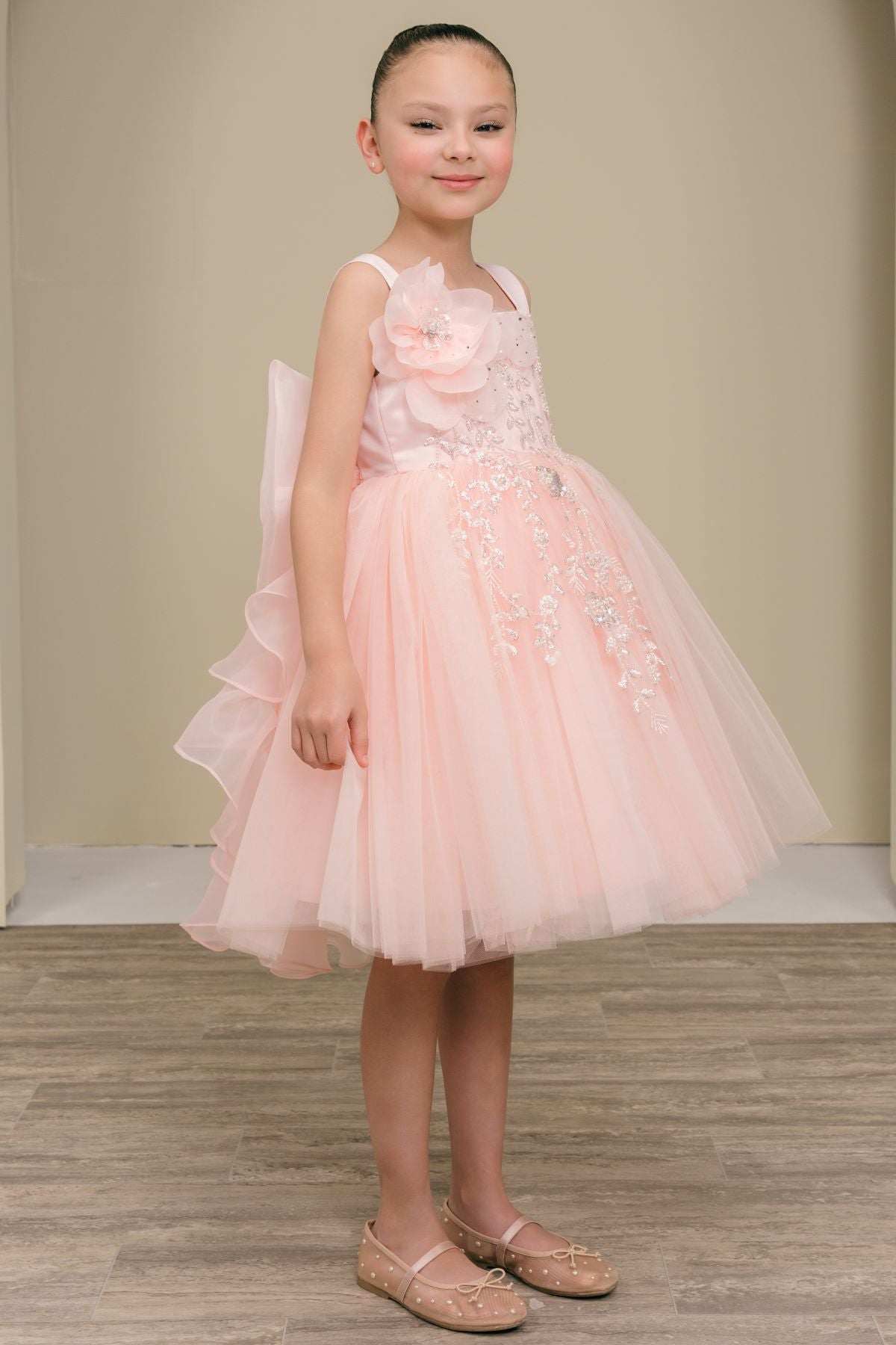 Vestido de Niña con Tul y Moño Desmontable - Cinderella Couture 9178
