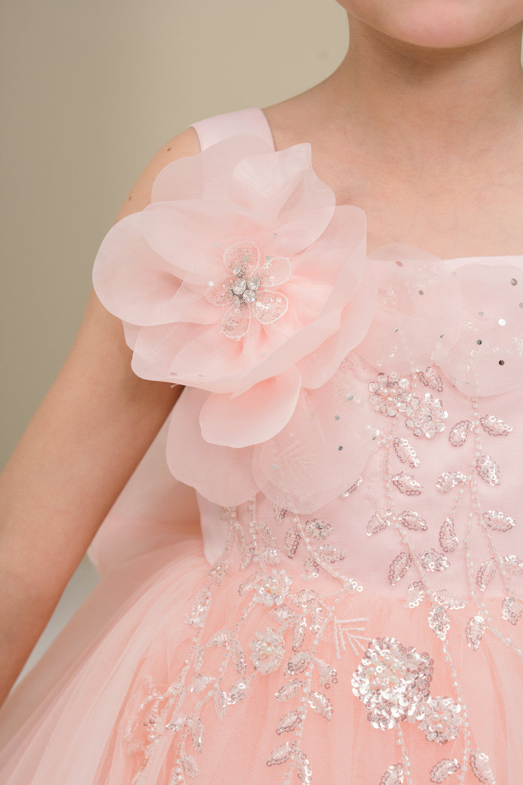 Vestido de Niña con Tul y Moño Desmontable - Cinderella Couture 9178