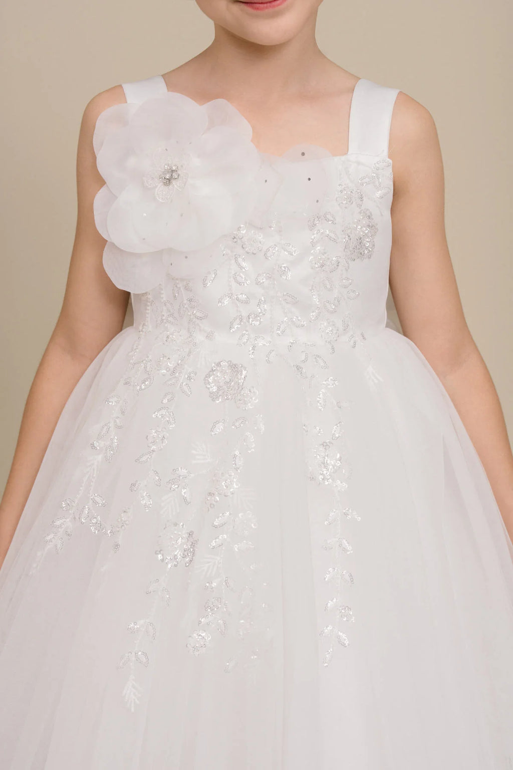 Vestido de Niña con Tul y Moño Desmontable - Cinderella Couture 9178