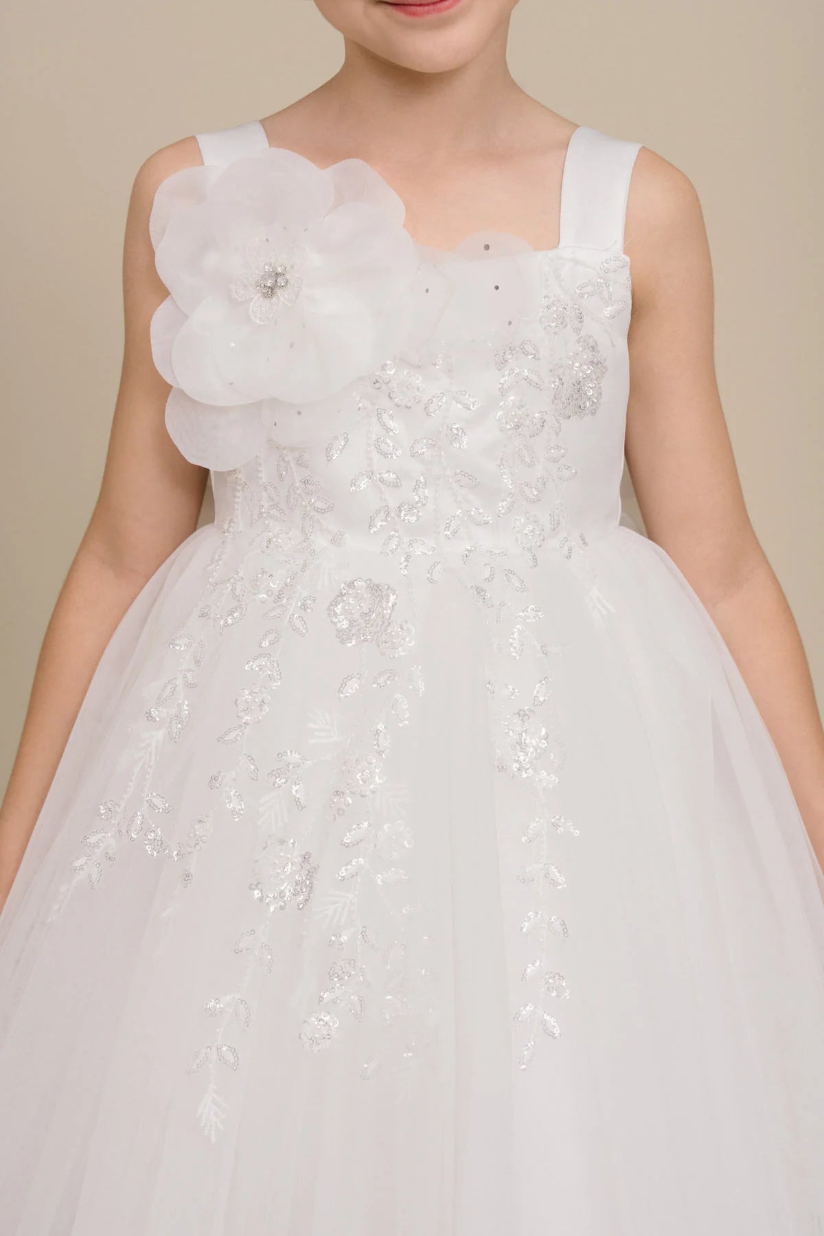 Vestido de Niña con Tul y Moño Desmontable - Cinderella Couture 9178