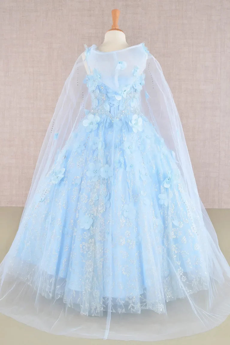 Vestido de Niña Princesa con Capa y Flores 3D - GLS by Elizabeth K GK105