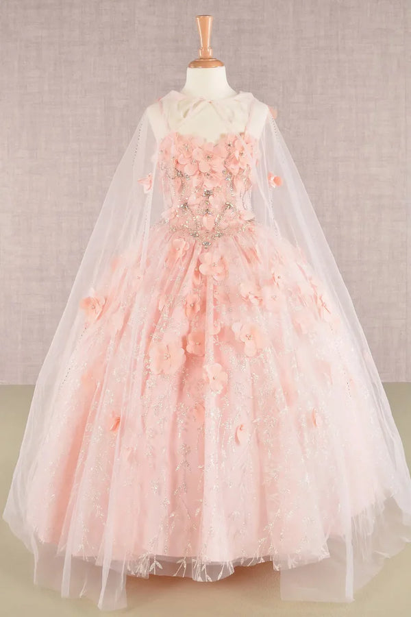 Vestido de Niña Princesa con Capa y Flores 3D - GLS by Elizabeth K GK105