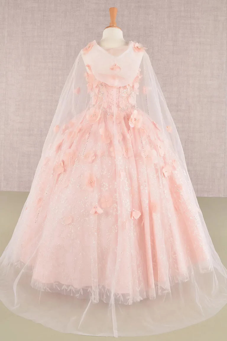 Vestido de Niña Princesa con Capa y Flores 3D - GLS by Elizabeth K GK105