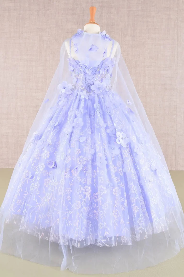 Vestido de Niña Princesa con Capa y Flores 3D - GLS by Elizabeth K GK105