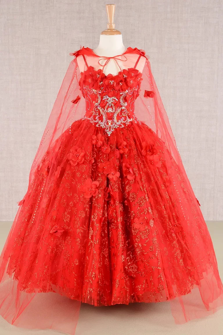 Vestido de Niña Princesa con Capa y Flores 3D - GLS by Elizabeth K GK105