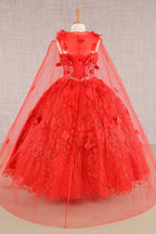 Vestido de Niña Princesa con Capa y Flores 3D - GLS by Elizabeth K GK105