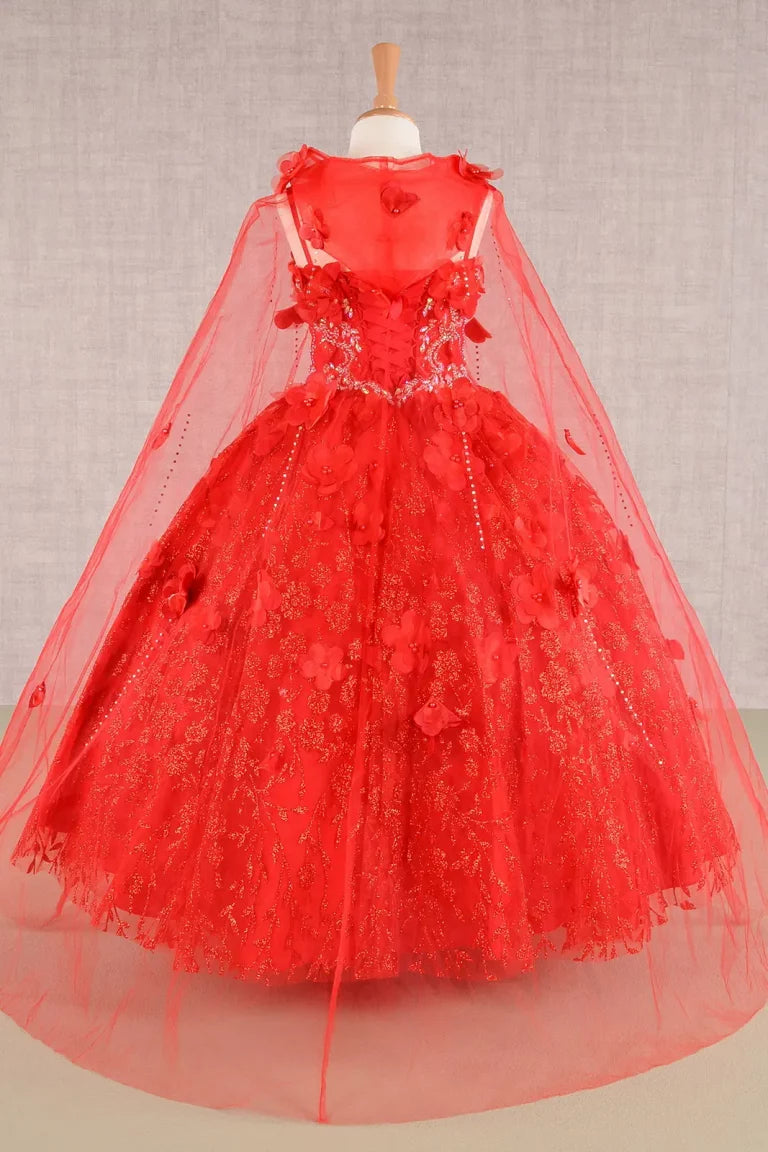 Vestido de Niña Princesa con Capa y Flores 3D - GLS by Elizabeth K GK105