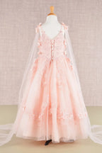 Vestido de Niña con Flores 3D y Capa Desmontable - GLS Kids by Elizabeth K (GK111)